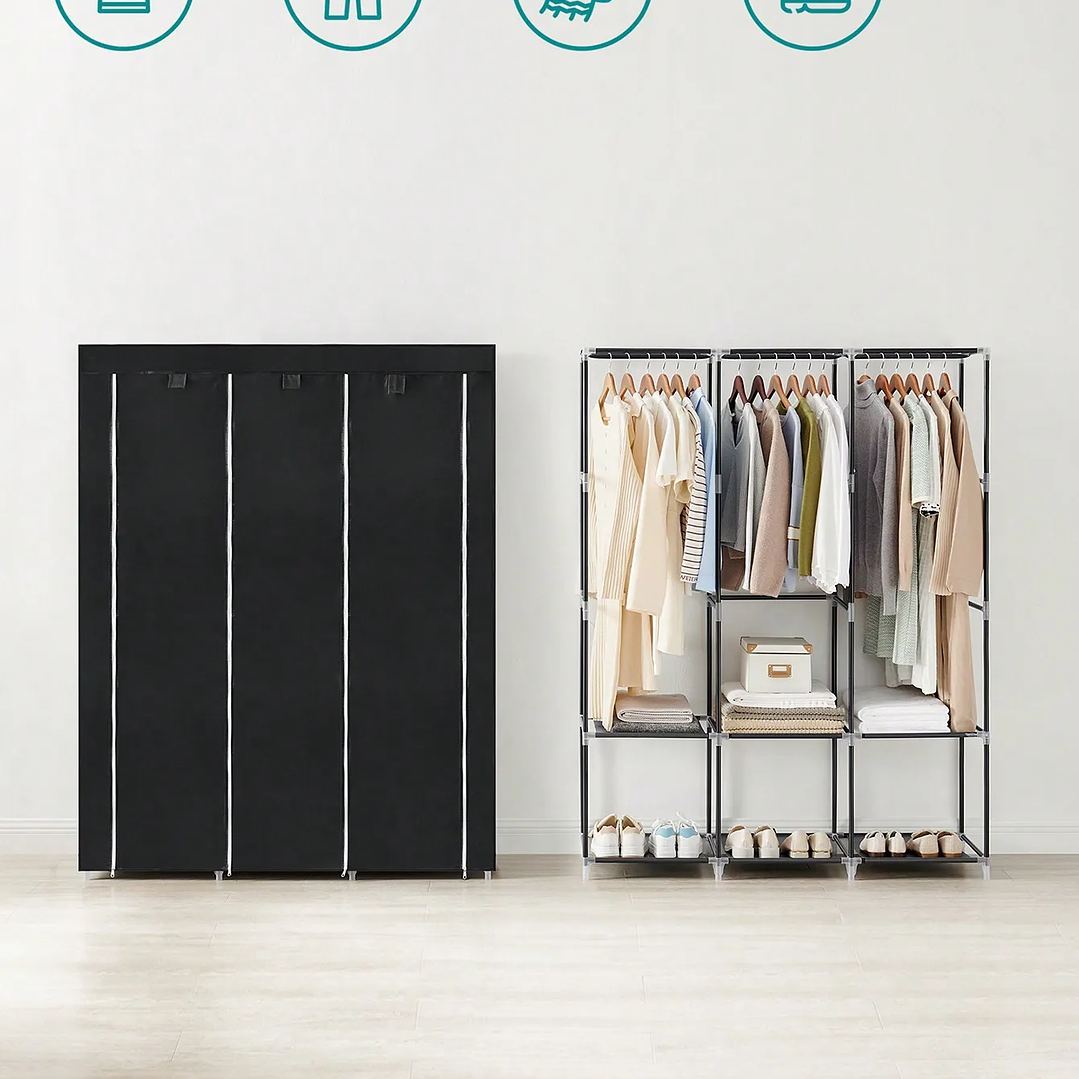 Armario Portátil SONGMICS 130x45x167 cm | 3 Barras, Estantes, Bolsillos, Gran Capacidad 3