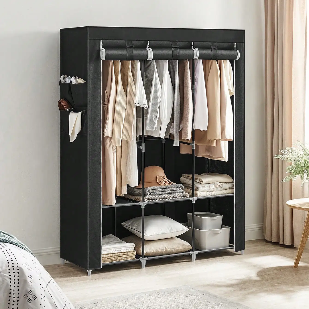 Armario Portátil SONGMICS 130x45x167 cm | 3 Barras, Estantes, Bolsillos, Gran Capacidad 6