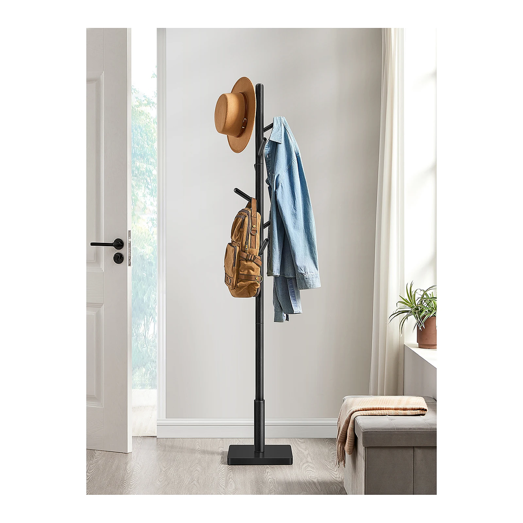 Perchero VASAGLE de Madera Maciza | 8 Ganchos, Rosa Jalea, Ajustable y Estable 1