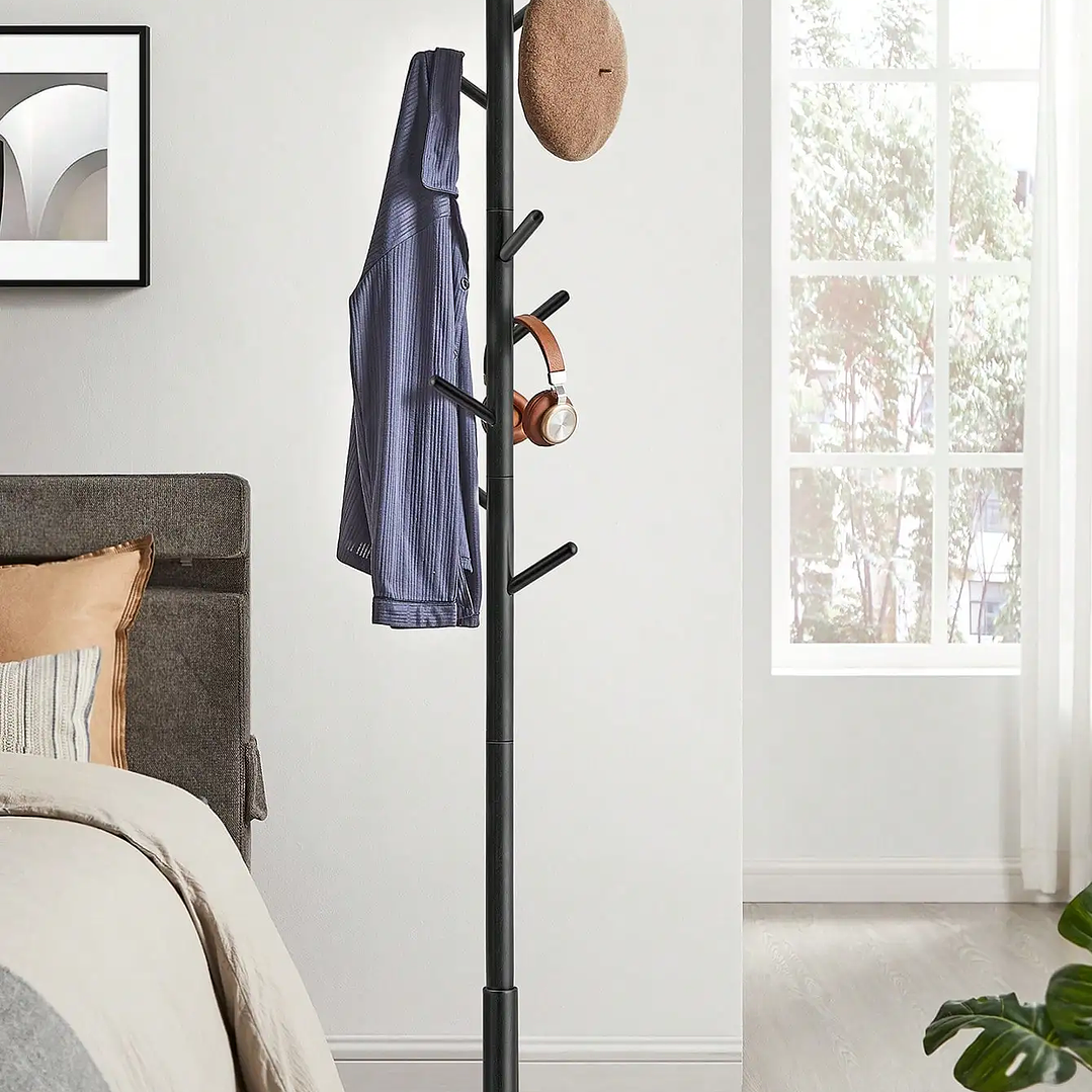 Perchero VASAGLE de Madera Maciza | 8 Ganchos, Rosa Jalea, Ajustable y Estable 2