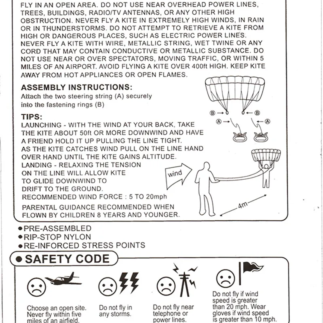 Cometa Acrobática Parafoil 2,5 m | Doble Línea, Nylon Ripstop, Vuelo Suave y Controlado 6