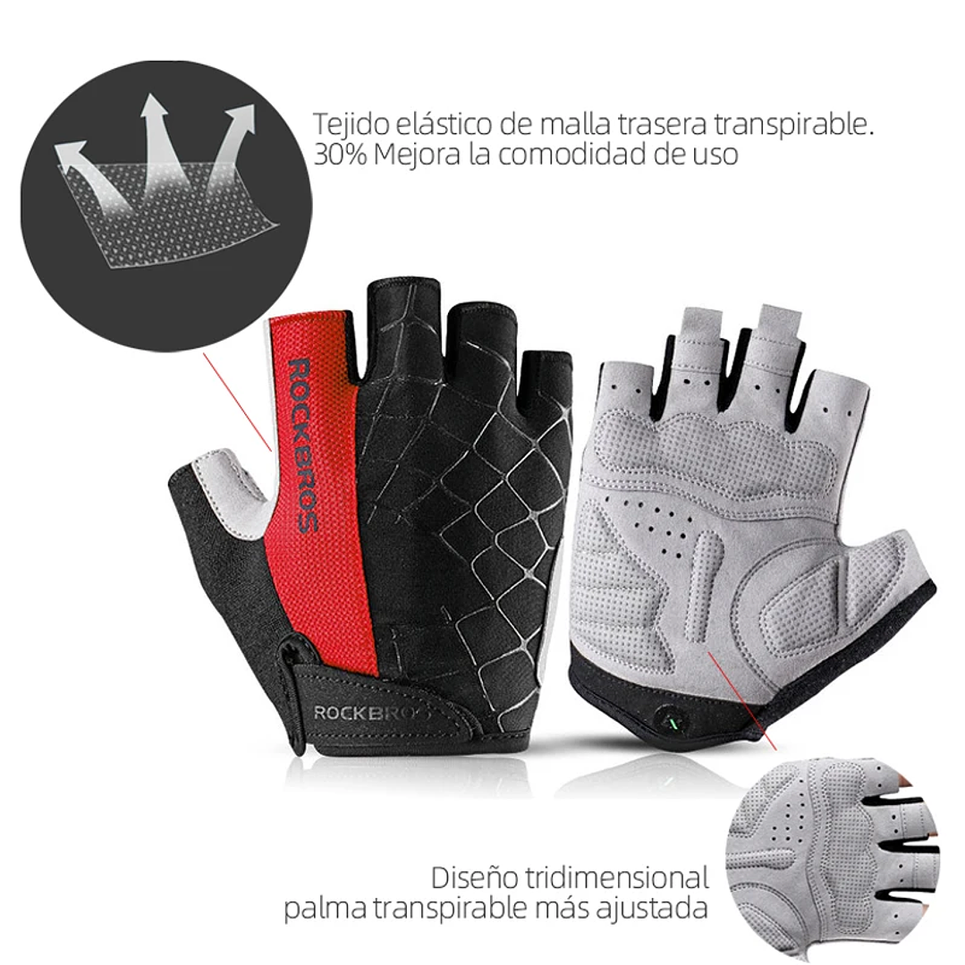 Guantes ROCKBROS Medio Dedo MTB | Transpirables, Antigolpes, Unisex, Para Ciclismo Deportivo 4