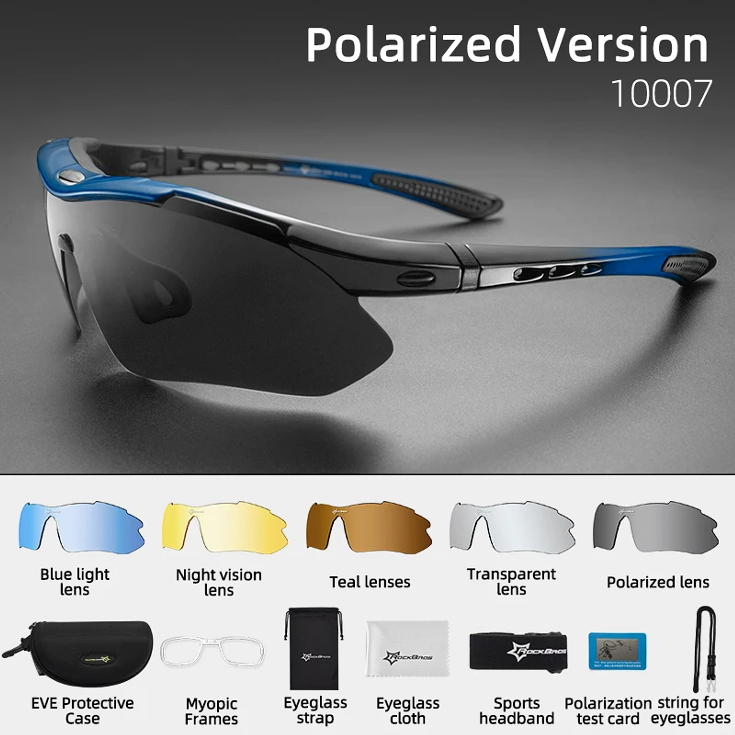 Gafas ROCKBROS Polarizadas Ciclismo | 5 Lentes Intercambiables, Protección UV400, Montura Ligera 8