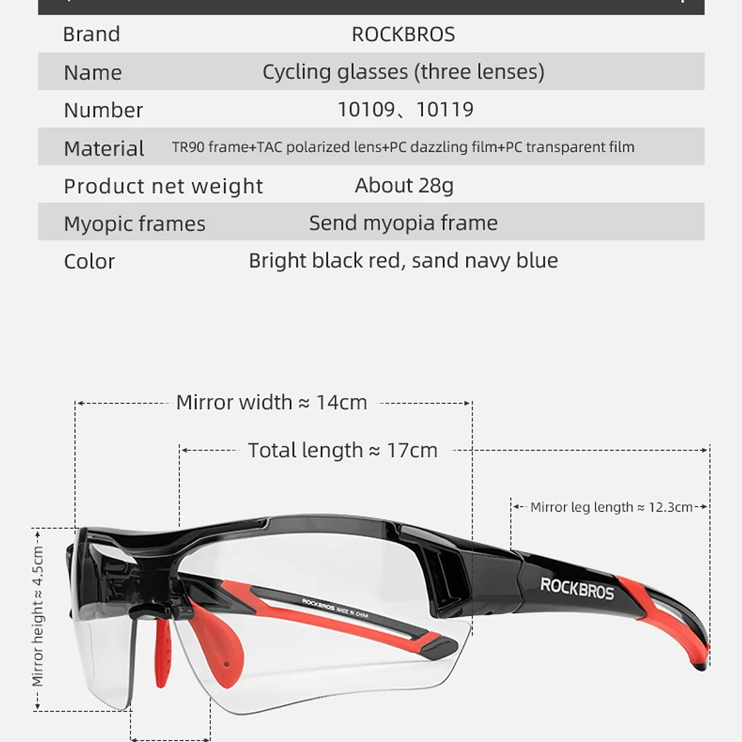Gafas ROCKBROS Polarizadas Ciclismo | 5 Lentes Intercambiables, Protección UV400, Montura Ligera 14