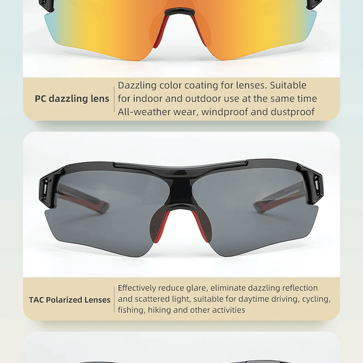 Gafas ROCKBROS Polarizadas Ciclismo | 5 Lentes Intercambiables, Protección UV400, Montura Ligera 16