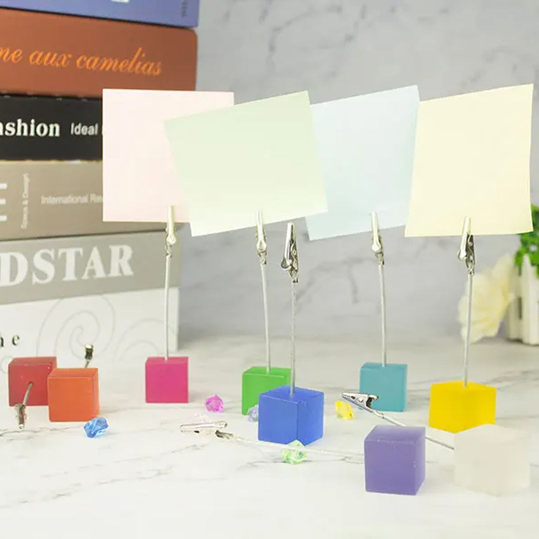 Soporte de Notas con Base de Cubo | Clip de Cocodrilo para Fotos y Tarjetas Decorativas 30