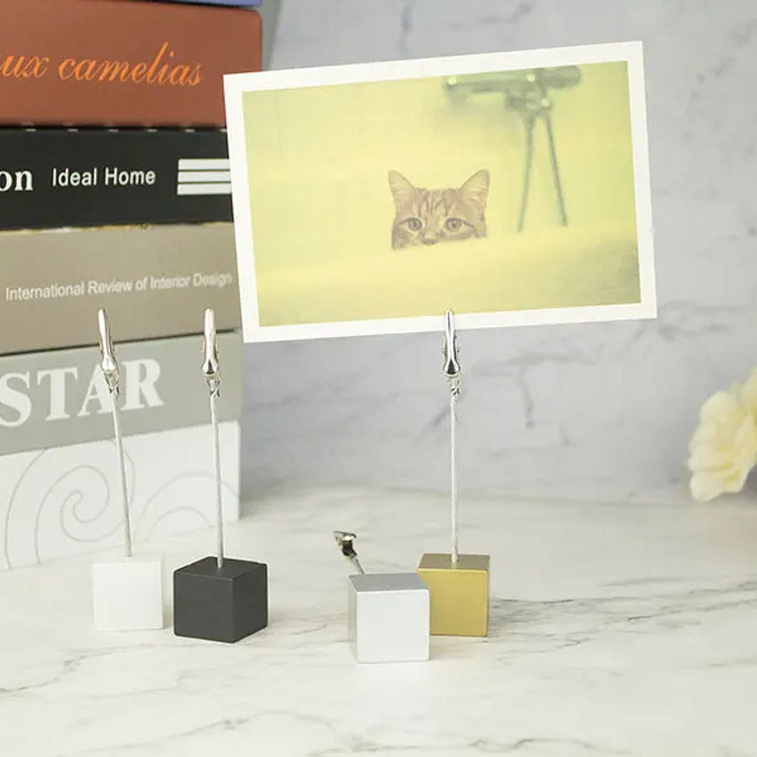 Soporte de Notas con Base de Cubo | Clip de Cocodrilo para Fotos y Tarjetas Decorativas 31