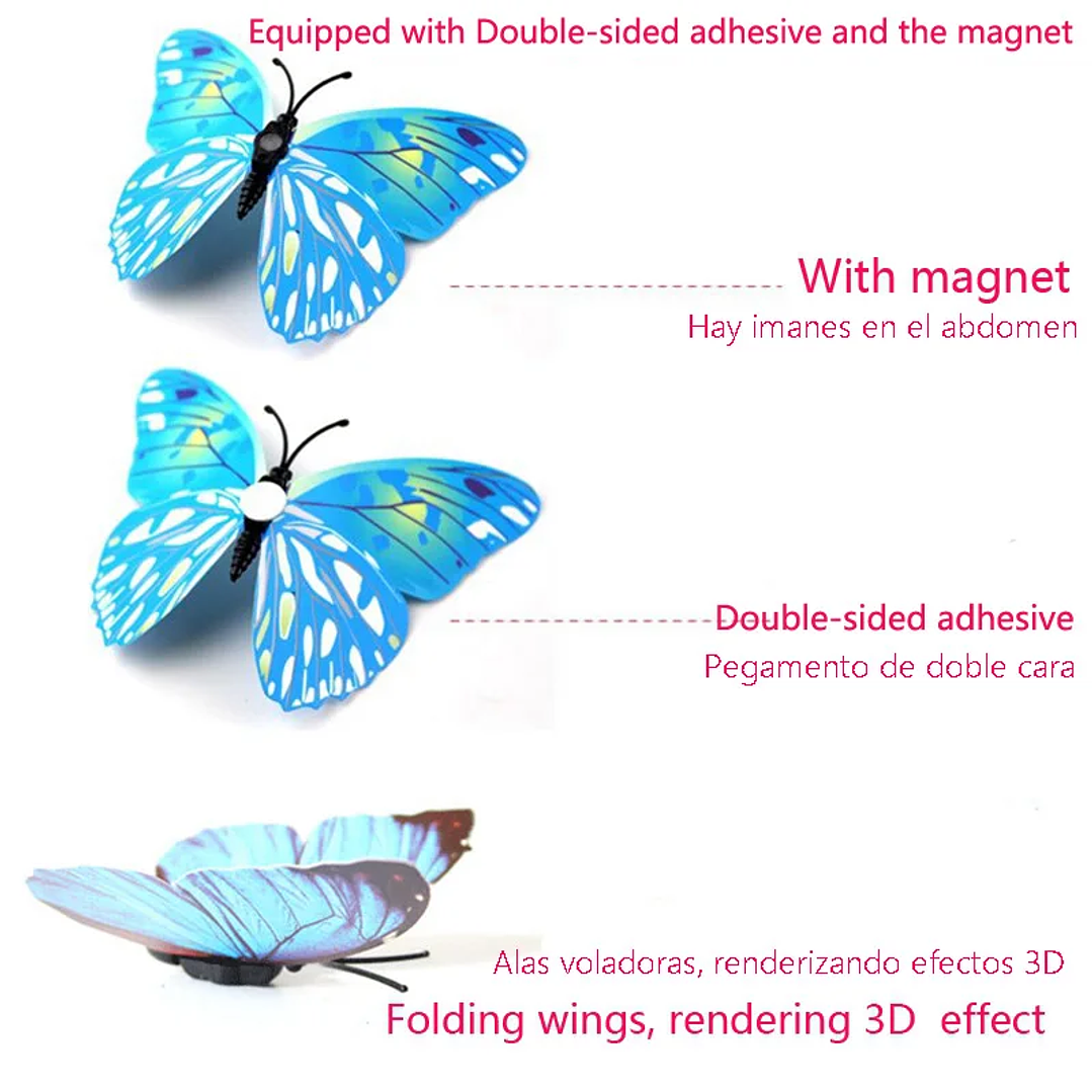 Pegatinas 3D de Mariposa para Pared | Decoración de Hogar, Bodas y Nevera, Set de 12 3