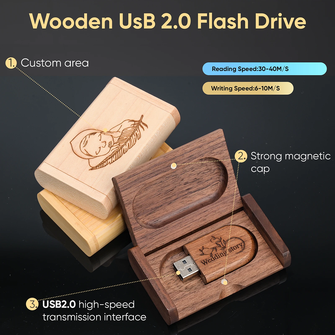 Pendrive USB 2.0 JASTER de Madera | 128GB, Personalizable, Ideal para Regalos 2