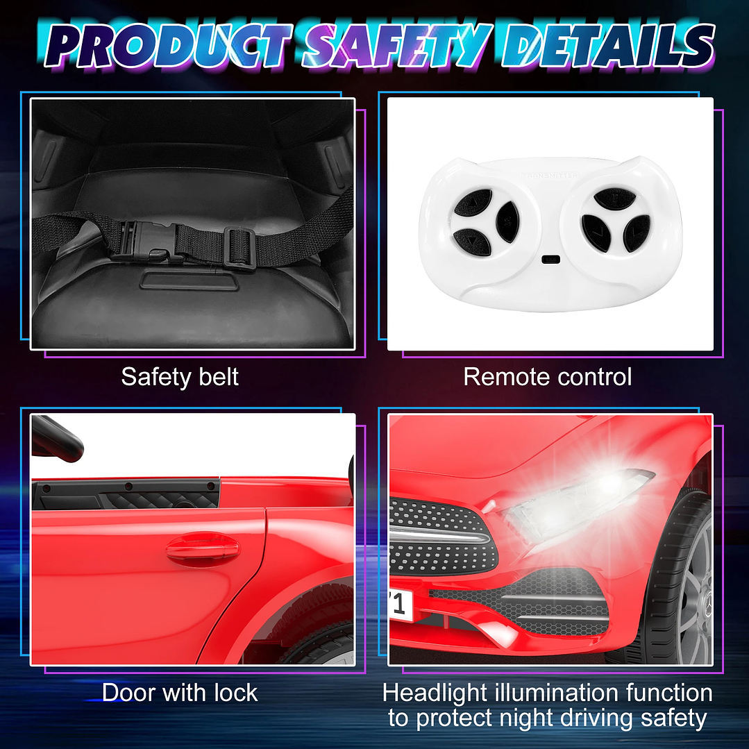 Coche Eléctrico Infantil 12V con Mando y Cinturón 5 Puntos 5