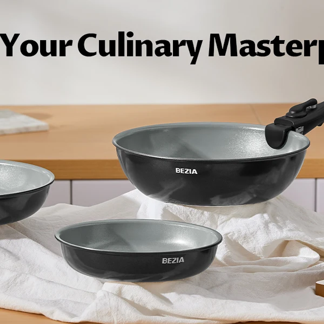 Juego Ollas y Sartenes Bezia 13 Piezas  Antiadherente Cerámico y Asas Desmontables
 7