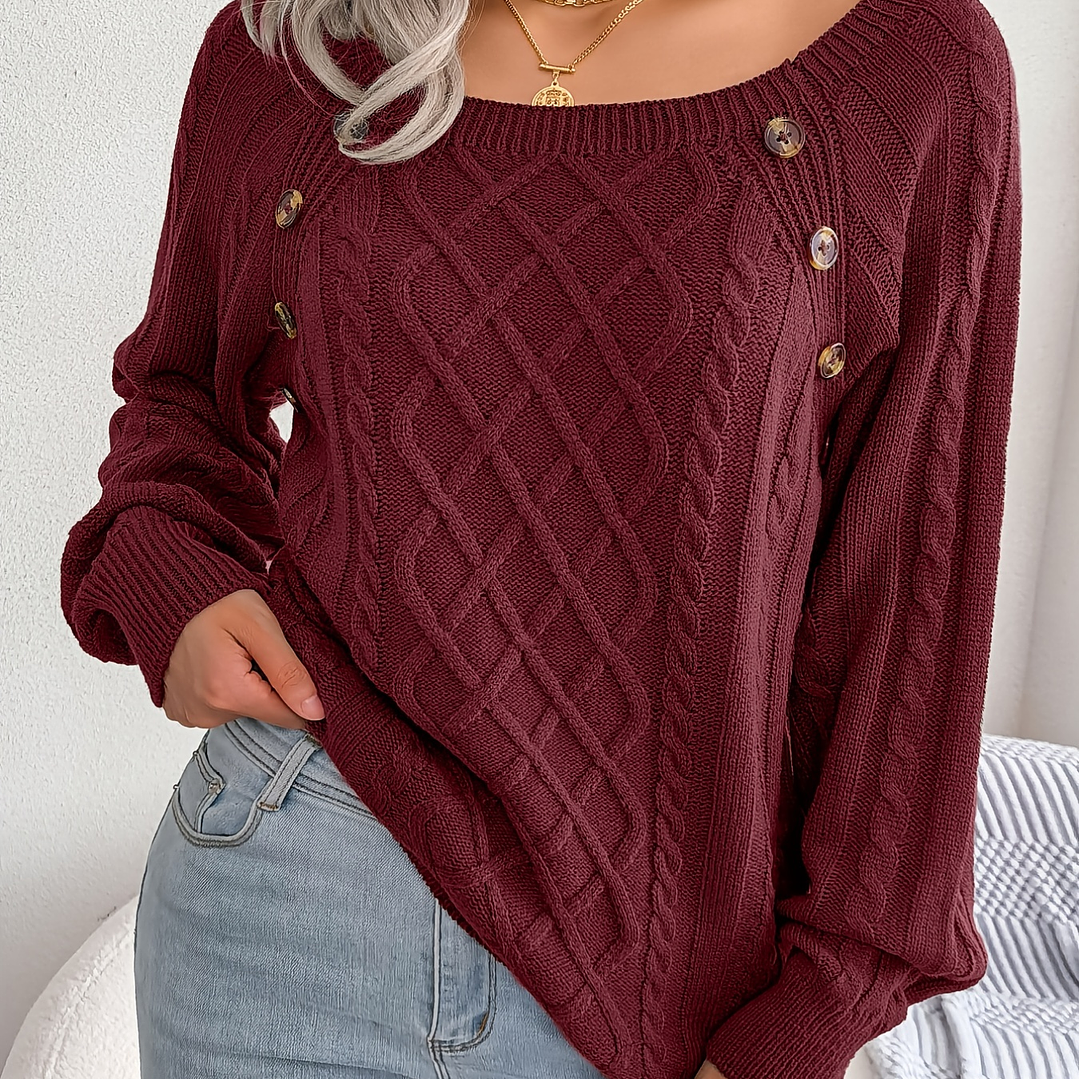 Jersey Mujer Cuello Redondo  Manga Globo con Botón en 9 Colores
 1