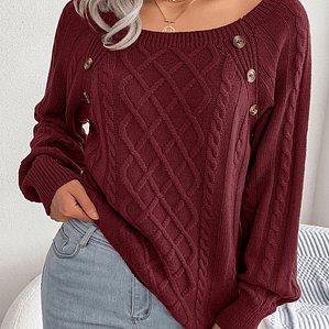 Jersey Mujer Cuello Redondo  Manga Globo con Botón en 9 Colores
