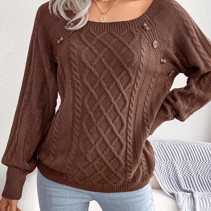 Jersey Mujer Cuello Redondo  Manga Globo con Botón en 9 Colores
 31