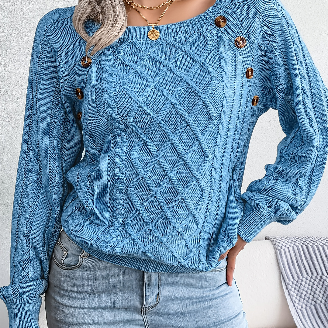 Jersey Mujer Cuello Redondo  Manga Globo con Botón en 9 Colores
 37