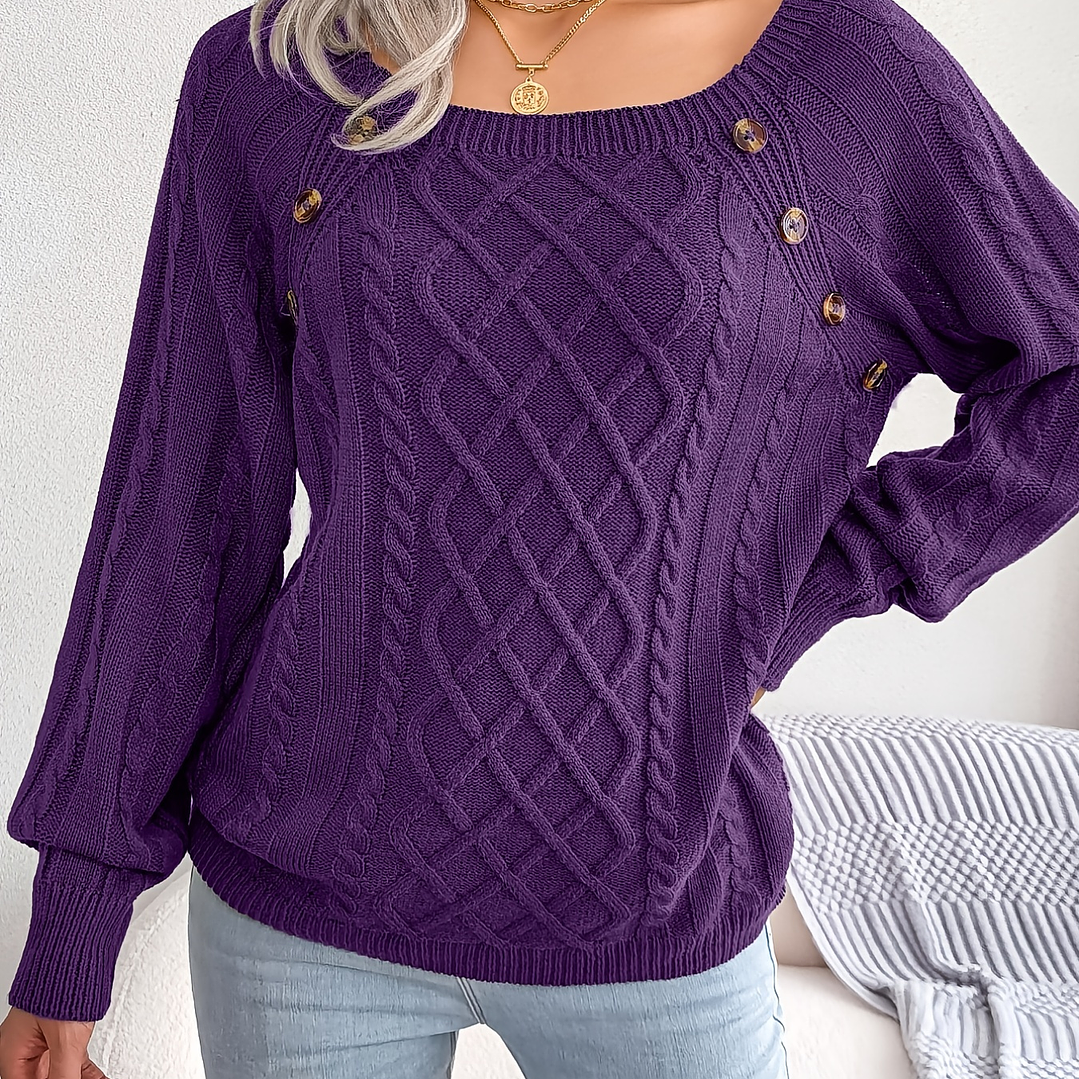 Jersey Mujer Cuello Redondo  Manga Globo con Botón en 9 Colores
 42