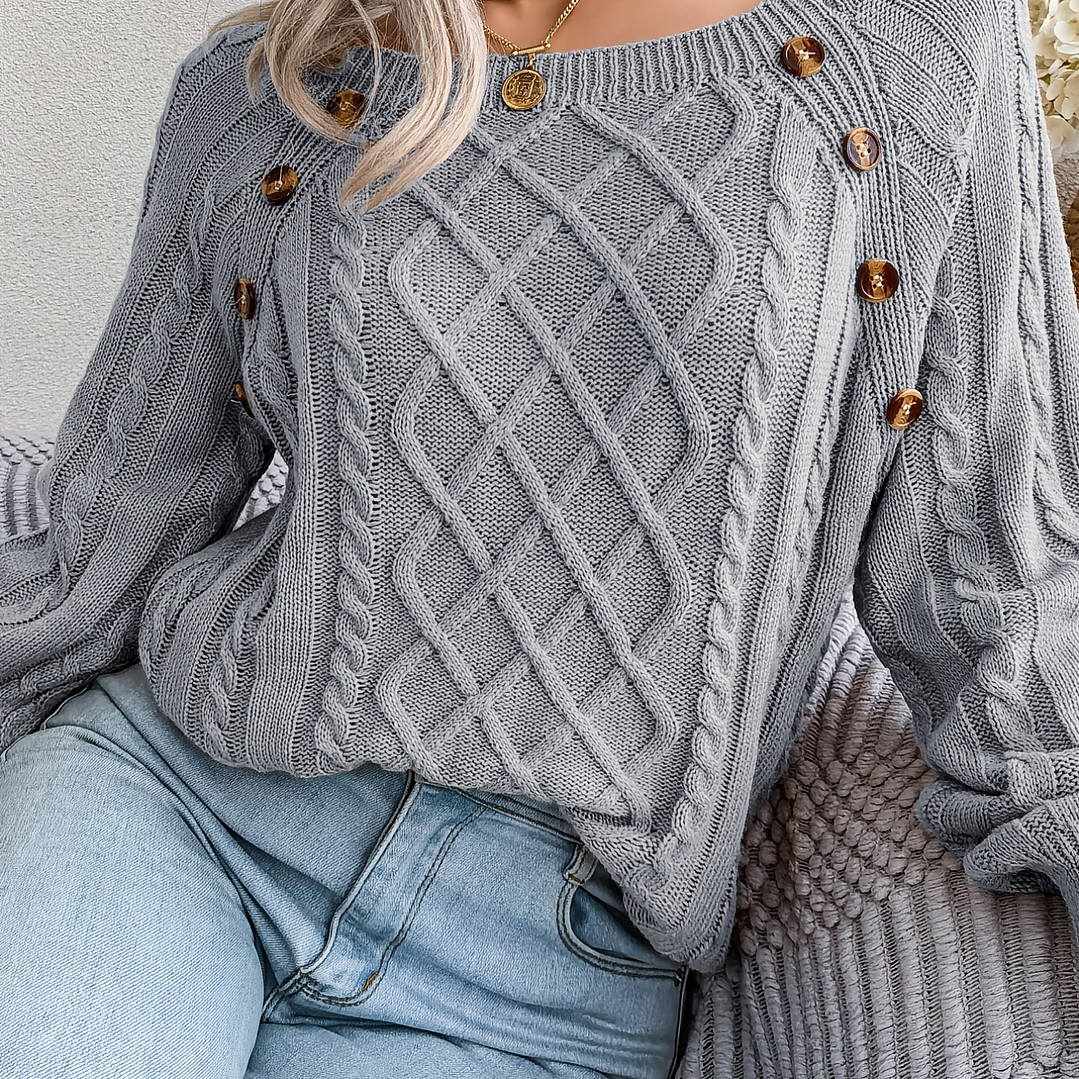 Jersey Mujer Cuello Redondo  Manga Globo con Botón en 9 Colores
 53