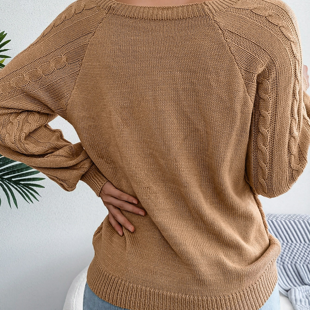 Jersey Mujer Cuello Redondo  Manga Globo con Botón en 9 Colores
 60