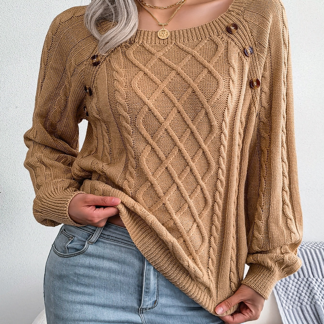 Jersey Mujer Cuello Redondo  Manga Globo con Botón en 9 Colores
 61