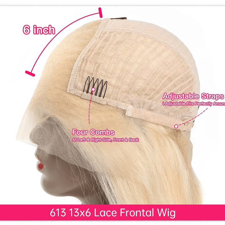 Peluca Cabello Humano Rubio 613  Encaje 13x4 13x6 Ondulada 14