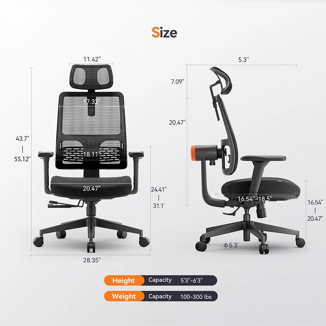 NEWTRAL MAGICH002  Silla de Oficina Ergonómica Ajustable con Reposabrazos 4D 5