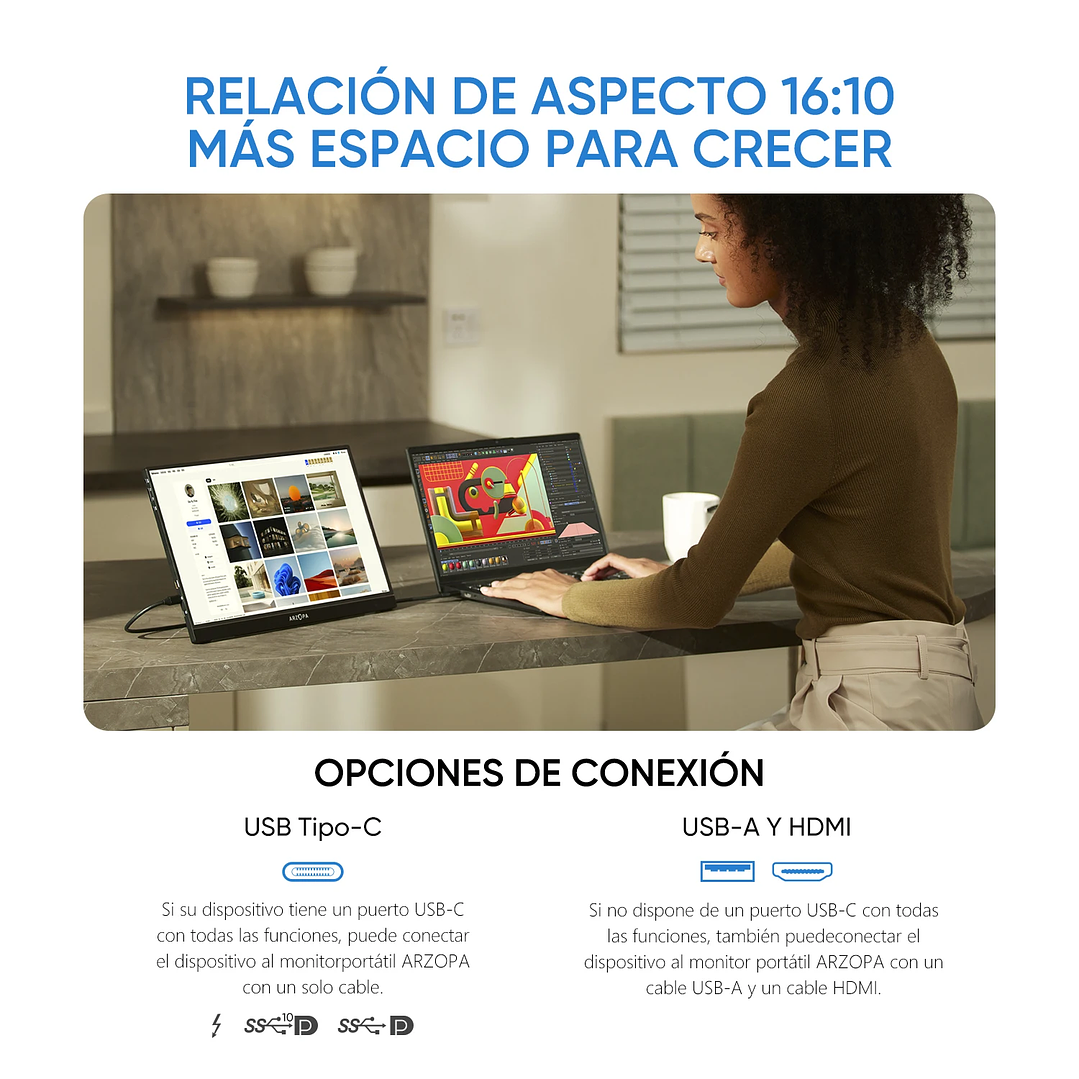 Monitor Gaming Portátil Arzopa 16.1’’  144Hz IPS FHD con Altavoces Integrados 5