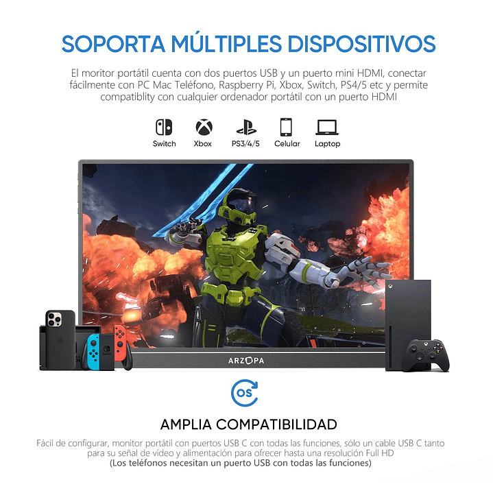 Monitor Gaming Portátil Arzopa 16.1’’  144Hz IPS FHD con Altavoces Integrados 6