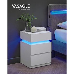 VASAGLE Mesa Auxiliar Moderna  Mesita de Noche con Luz LED y 3 Cajones