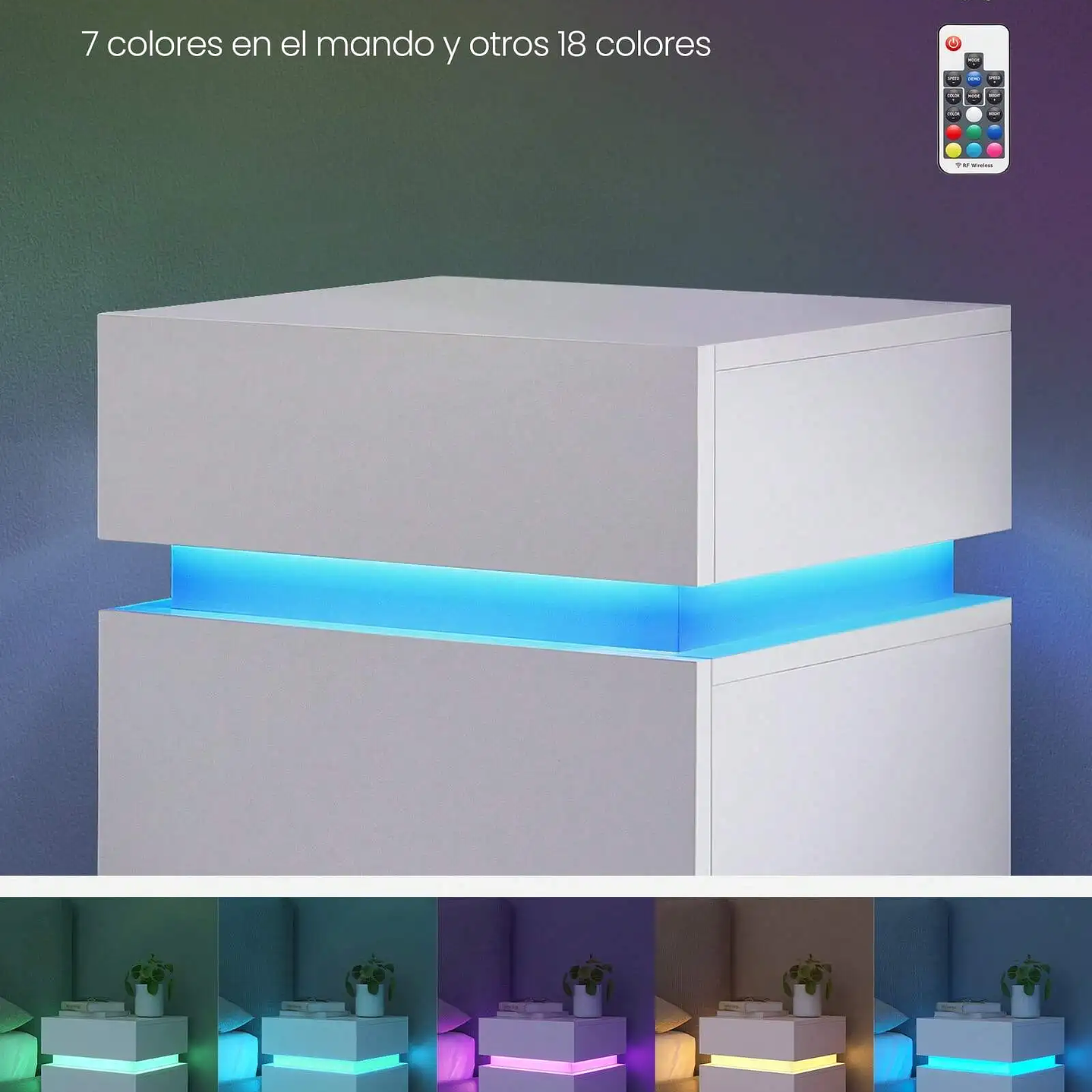 VASAGLE Mesa Auxiliar Moderna  Mesita de Noche con Luz LED y 3 Cajones 2
