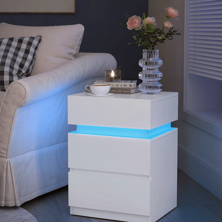 VASAGLE Mesa Auxiliar Moderna  Mesita de Noche con Luz LED y 3 Cajones 6