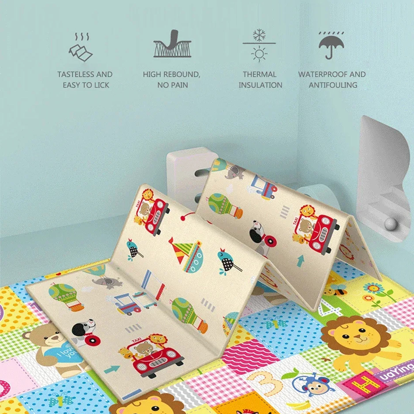 Alfombra Educativa Plegable para Bebés DHDH  Impermeable, Suave y Fácil de Transportar 18