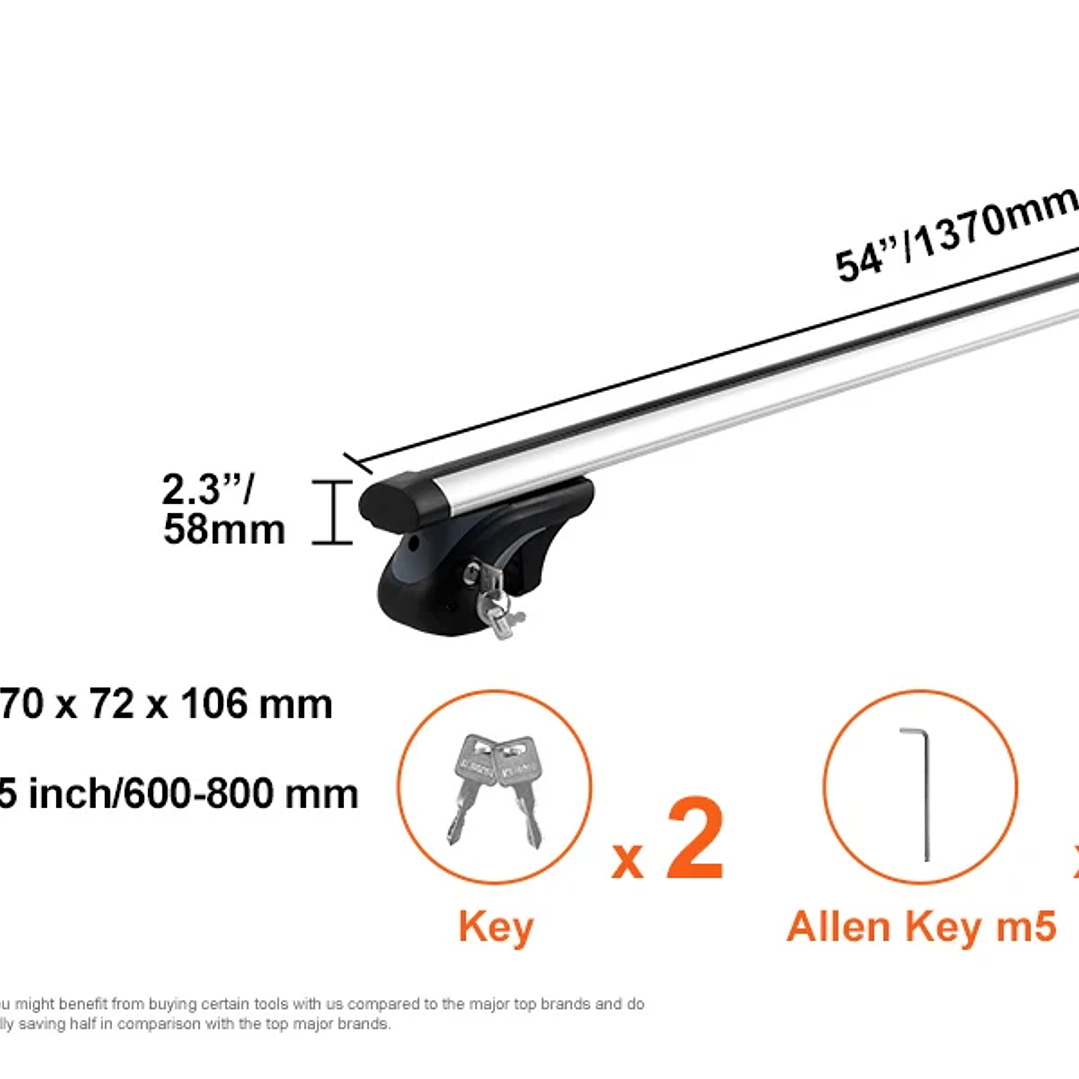 SucceBuy Barras Transversales de Techo  Portaequipajes Universal Aluminio 200 lbs 12