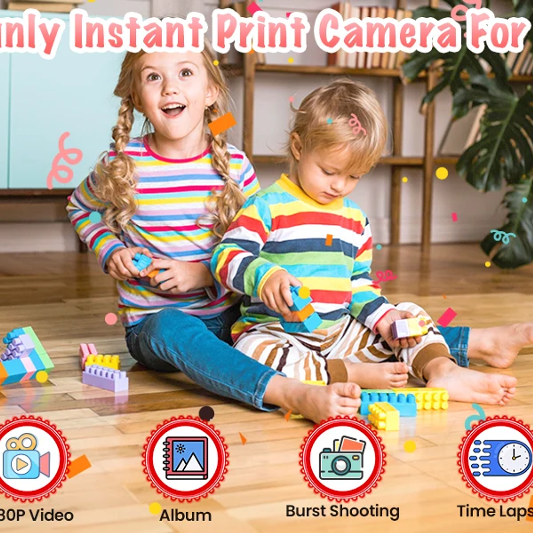 DIAMOOKY Cámara para Niños  Cámara Instantánea 1080P con 3 Rollos de Papel y Tarjeta 32GB 11