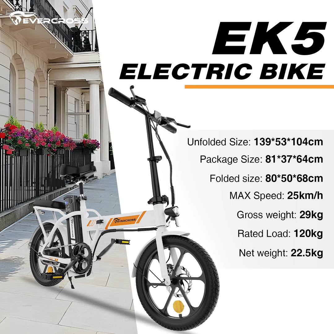 Bicicleta Eléctrica EVERCROSS EK5  Plegable 250W, 16’’ y Velocidad 25 km/h 5