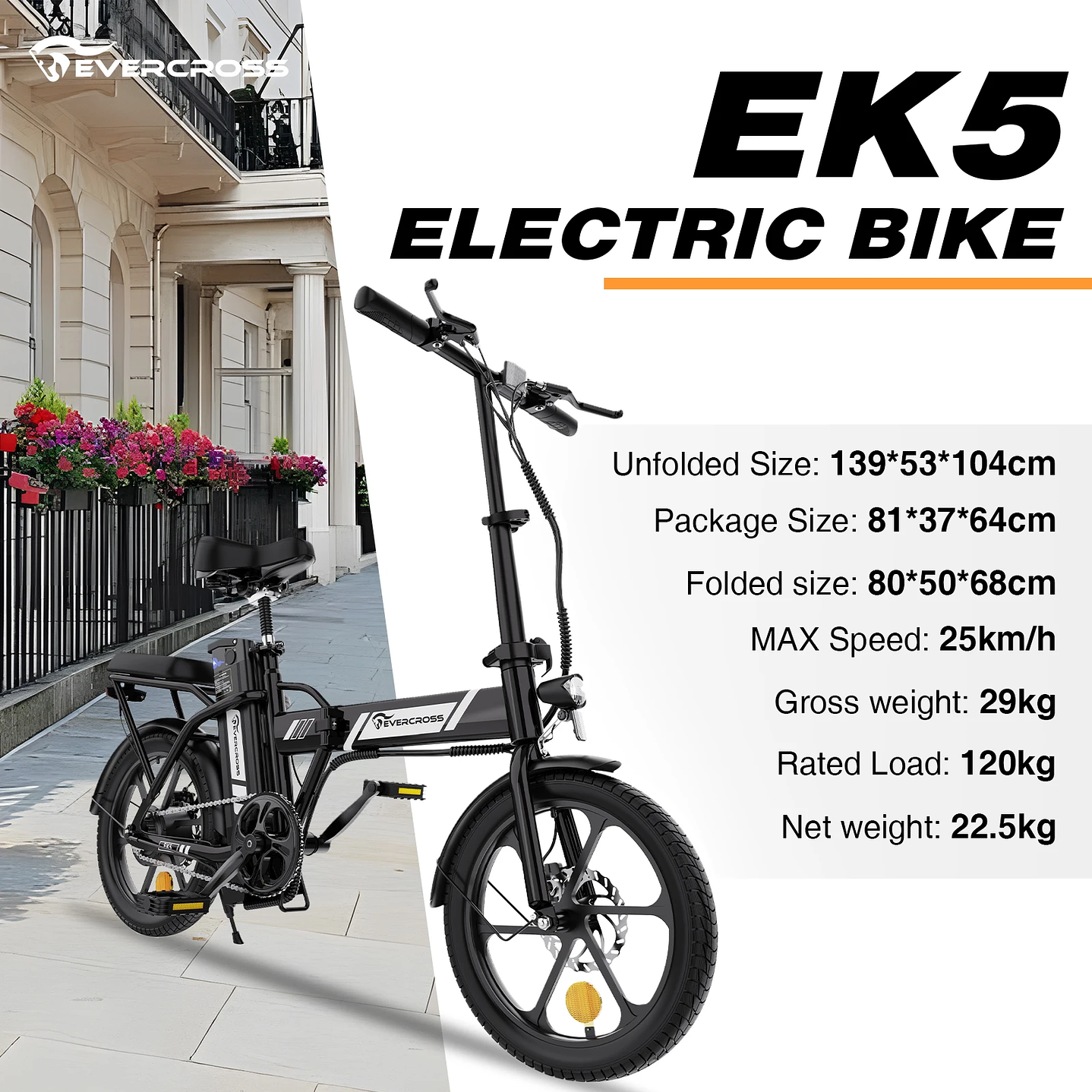 Bicicleta Eléctrica EVERCROSS EK5  Plegable 250W, 16’’ y Velocidad 25 km/h 6