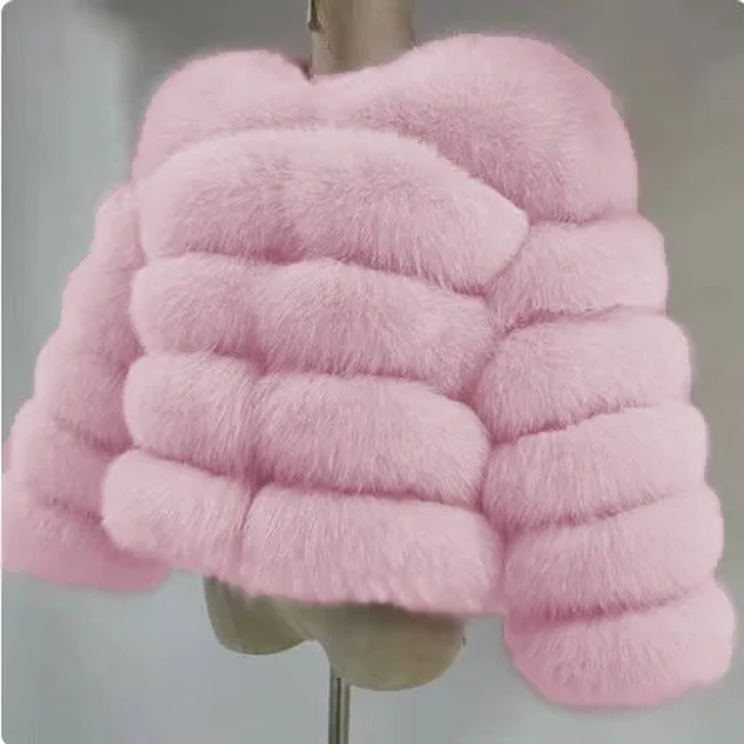 Faux Fox Fur Coat Mujer - Abrigo Corto Invierno con Cuello Vuelto 1