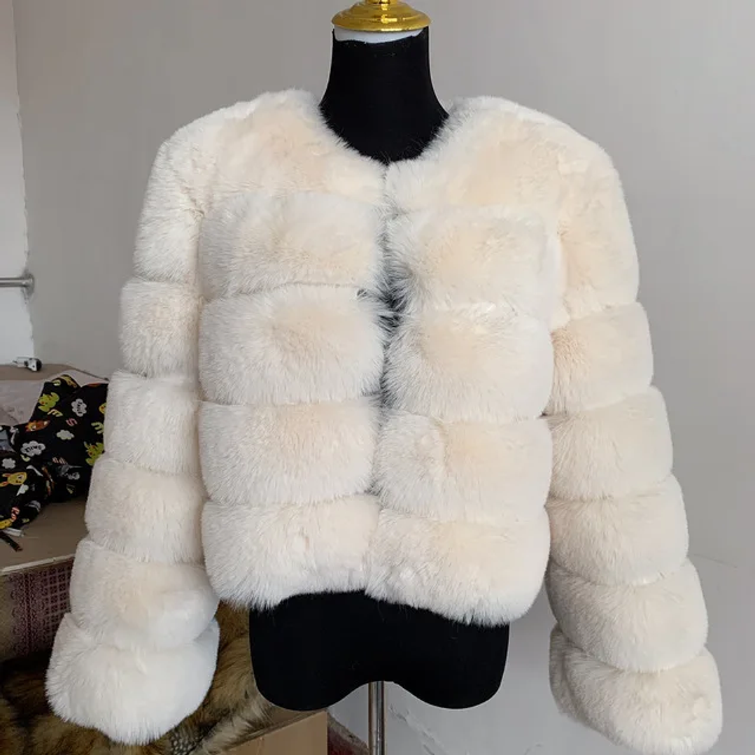 Faux Fox Fur Coat Mujer - Abrigo Corto Invierno con Cuello Vuelto 2