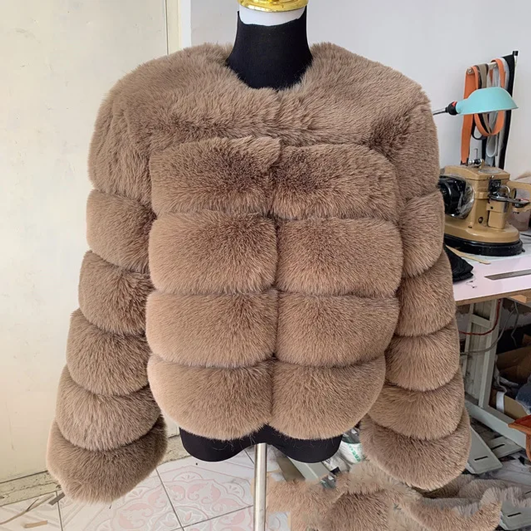 Faux Fox Fur Coat Mujer - Abrigo Corto Invierno con Cuello Vuelto 4