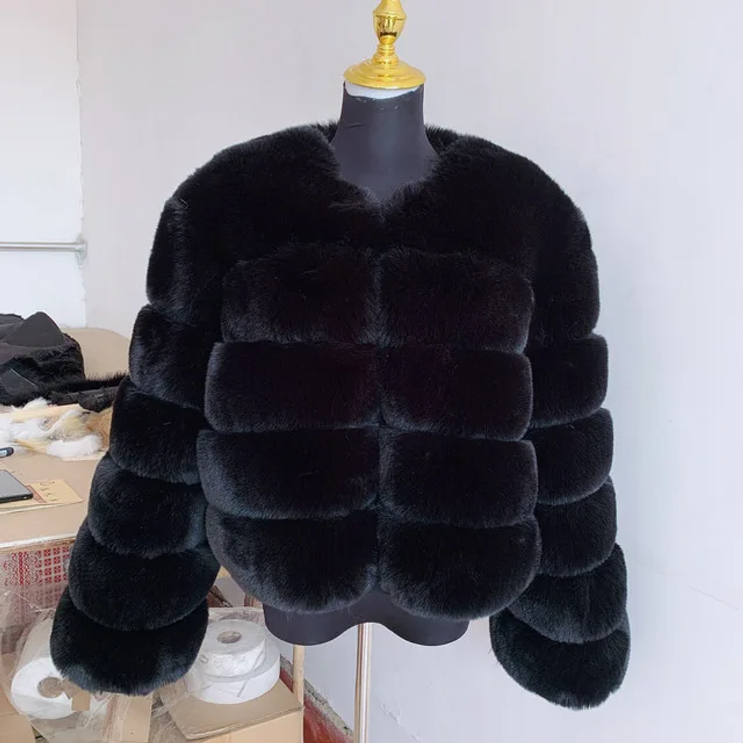 Faux Fox Fur Coat Mujer - Abrigo Corto Invierno con Cuello Vuelto 5