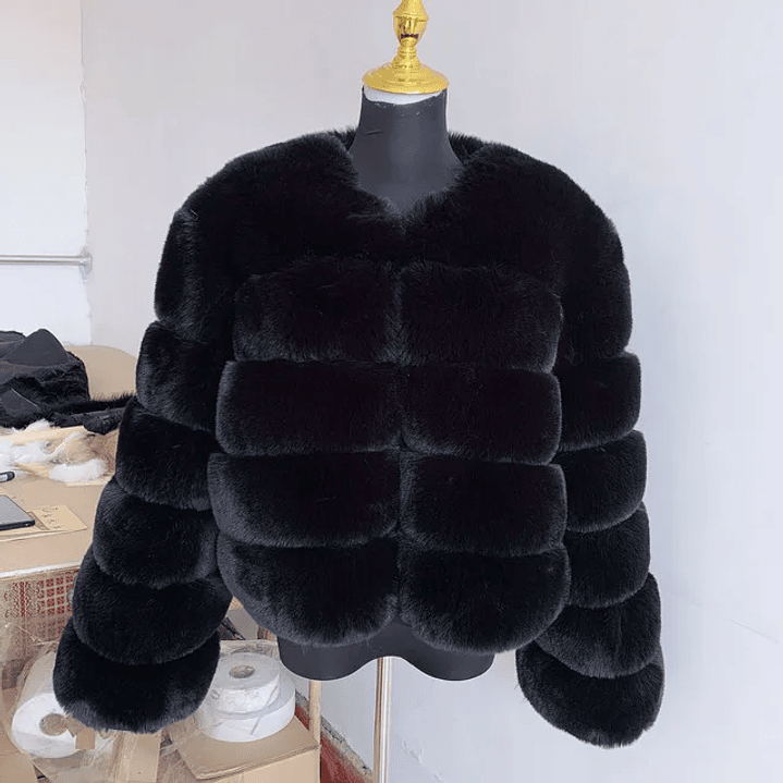 Faux Fox Fur Coat Mujer - Abrigo Corto Invierno con Cuello Vuelto 5