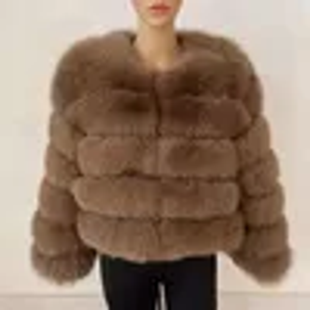 Faux Fox Fur Coat Mujer - Abrigo Corto Invierno con Cuello Vuelto 10