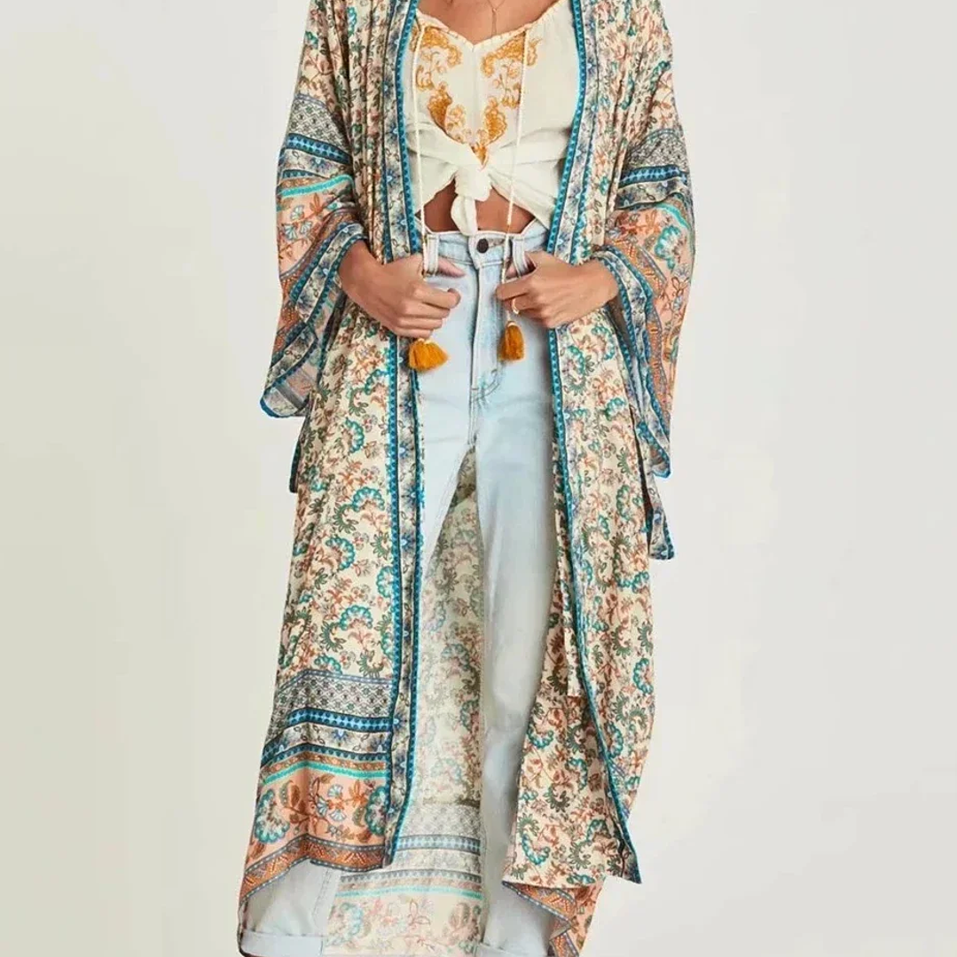 Kimono Bohemio Mujer Verano - Vestido Floral Vintage Chic Playa 3