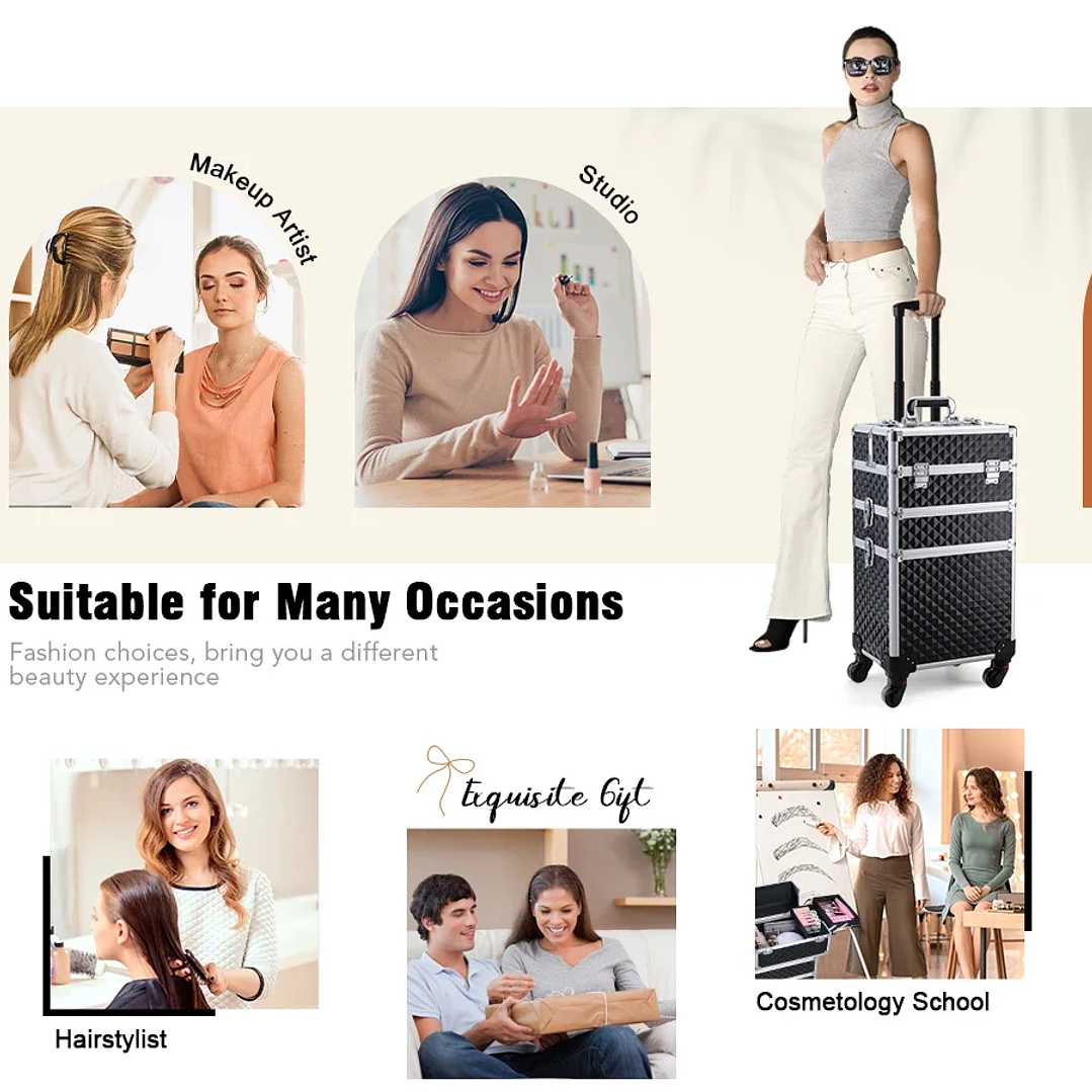 Carrito de Maquillaje Profesional 3 en 1  Estuche Cosmético Extraíble con Ruedas 14