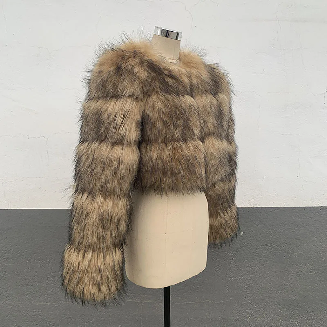 Chaqueta Corta Mujer Invierno Zoe Fur - Abrigo Piel Sintética con Capucha 5