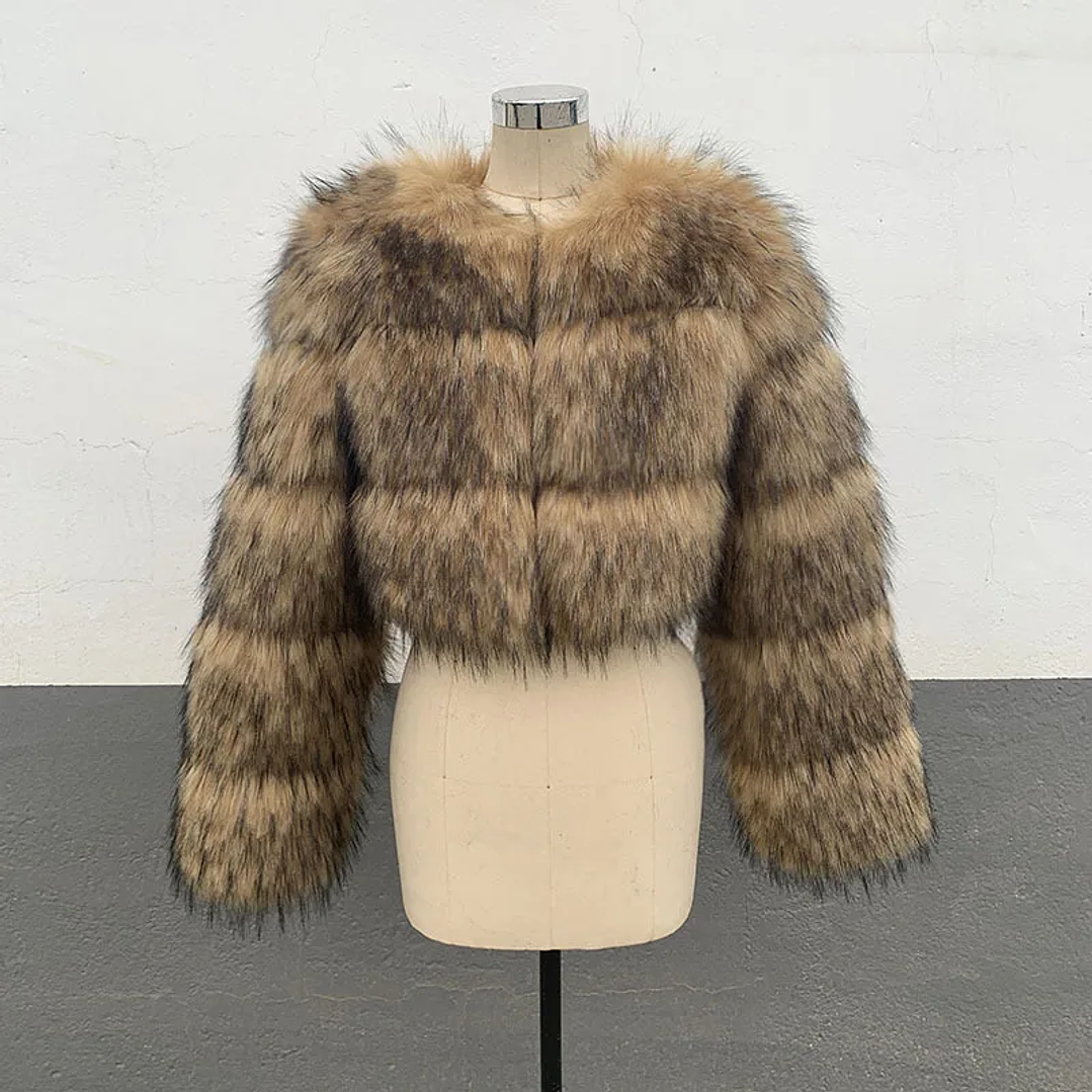 Chaqueta Corta Mujer Invierno Zoe Fur - Abrigo Piel Sintética con Capucha 9