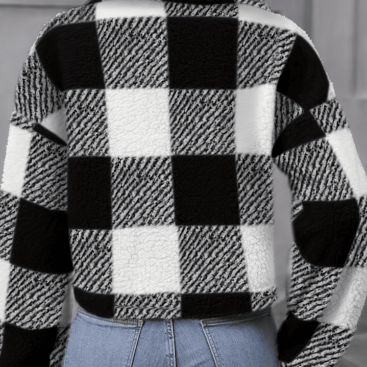 Chaqueta Teddy Mujer Cuadros - Abrigo Casual Invierno con Botones 7