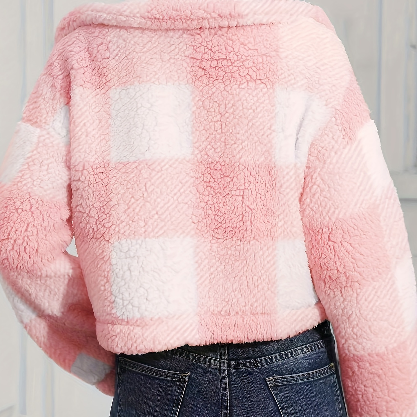 Chaqueta Teddy Mujer Cuadros - Abrigo Casual Invierno con Botones 20