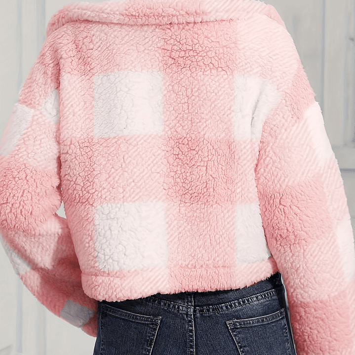 Chaqueta Teddy Mujer Cuadros - Abrigo Casual Invierno con Botones 20