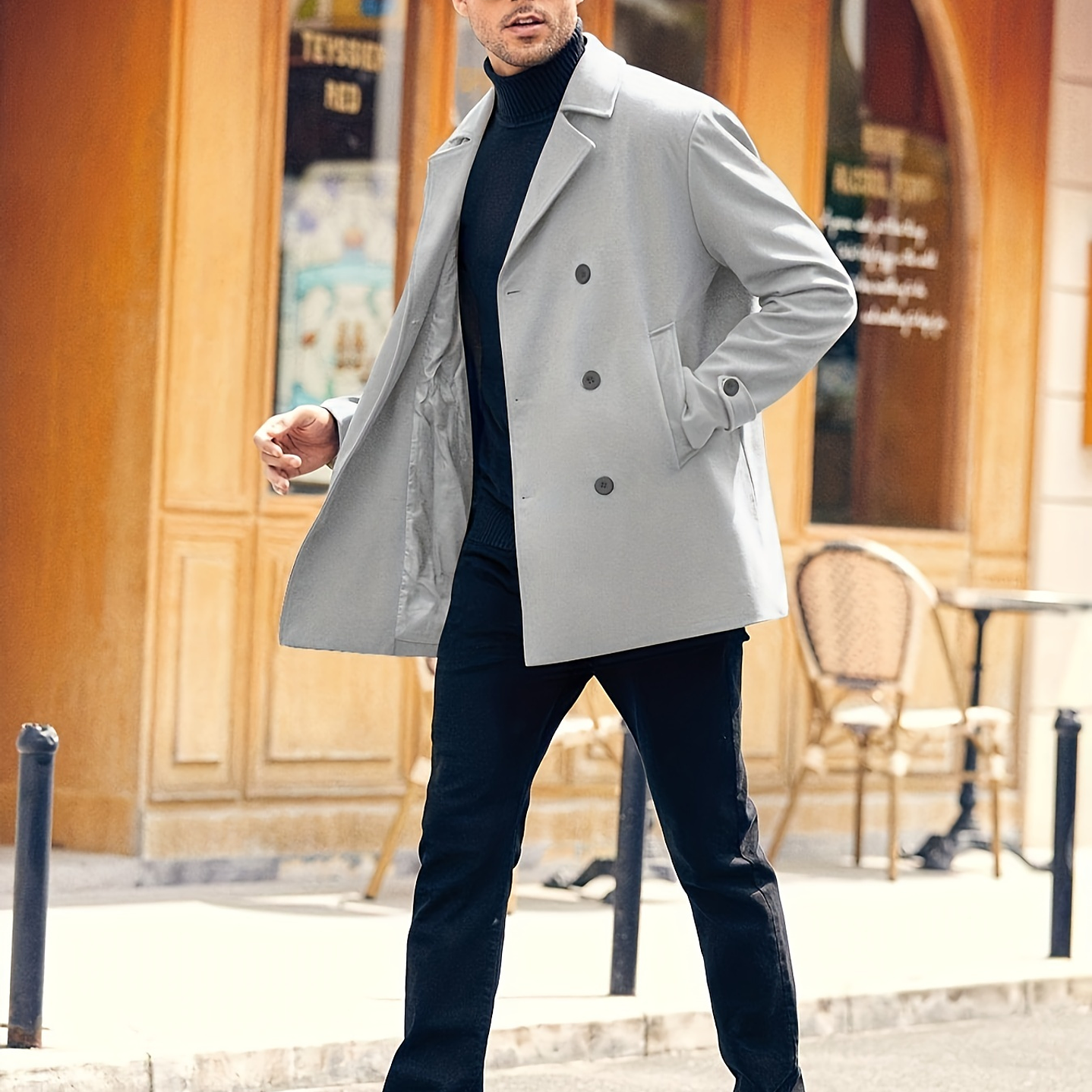 Trench Coat Hombre Invierno - Abrigo Largo Elegante Doble Botonadura 5
