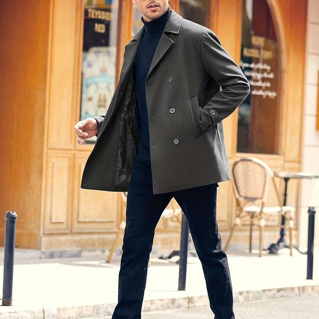 Trench Coat Hombre Invierno - Abrigo Largo Elegante Doble Botonadura 13